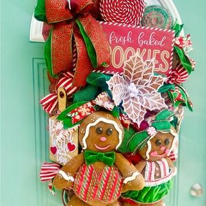 Festive Gingerbread Holiday Wreath with Red and Green Accents